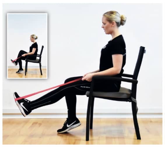 GLAD program exercise knee extension with theraband at Adelaide West Physio + Pilates | Headache Clinic