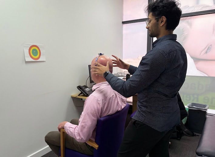dizziness physio aniket dhababe performing sensorimotor assessment