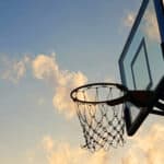 Basketball hoop with sky background