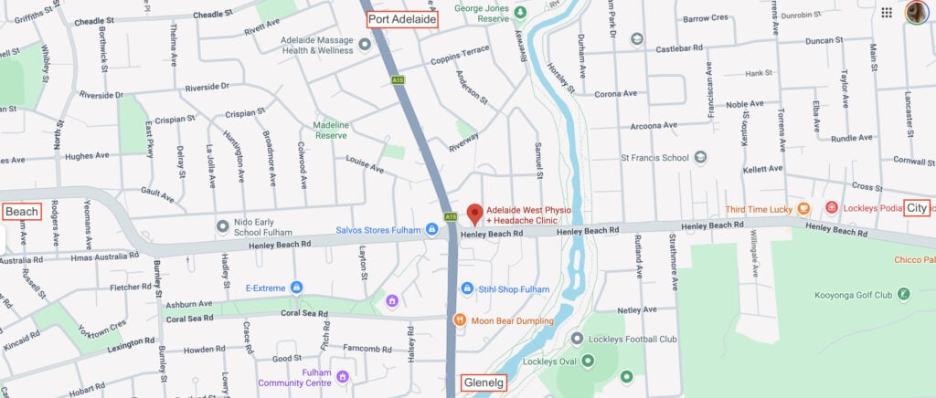 map showing adelaide west physio + headache clinic at 506 henley beach road, fulham